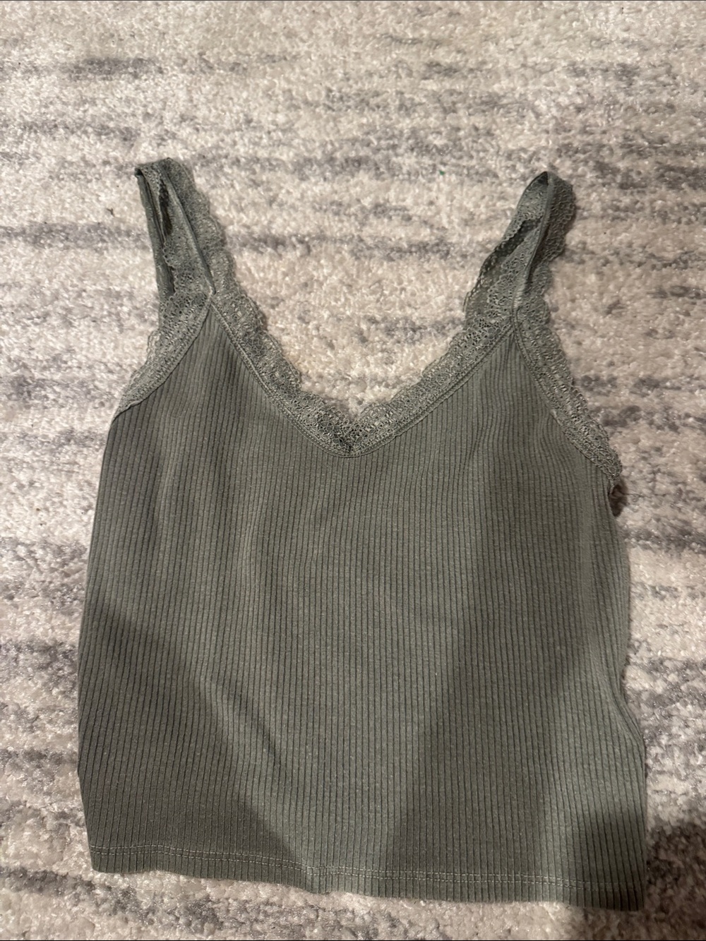 American Eagle Outfitters Olive Ribbed Lace-Trim Cami